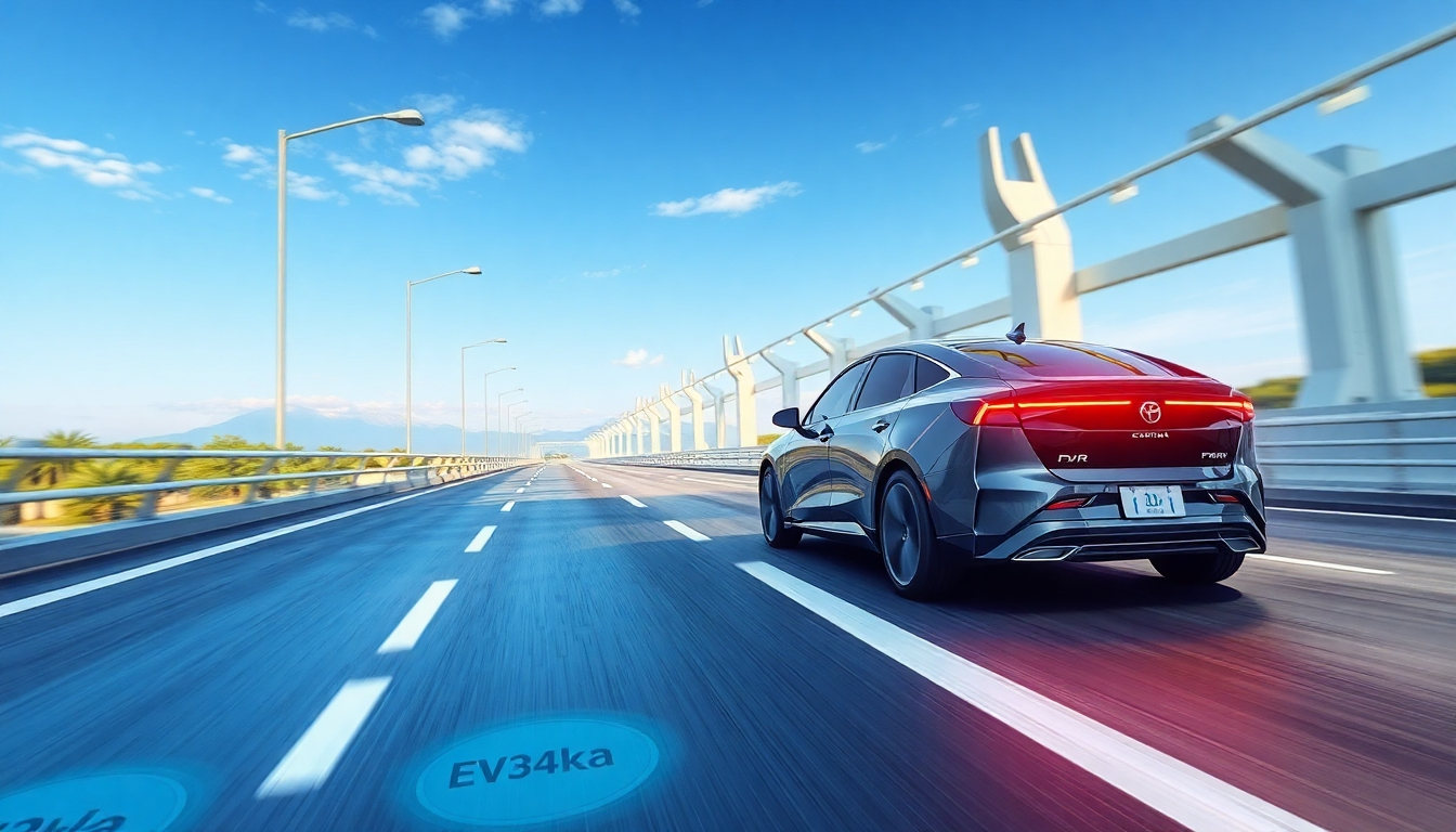 日本の高速道路を走行する電気自動車と走行中ワイヤレス給電システム