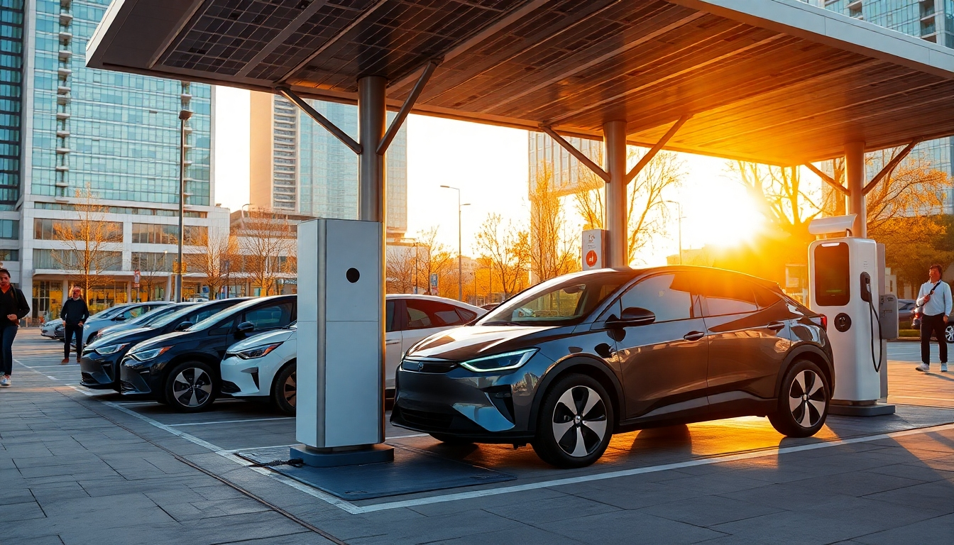 都市部の電気自動車充電ステーション